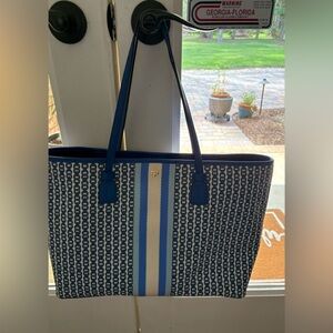 Tory Burch Blue and White Tote Bag